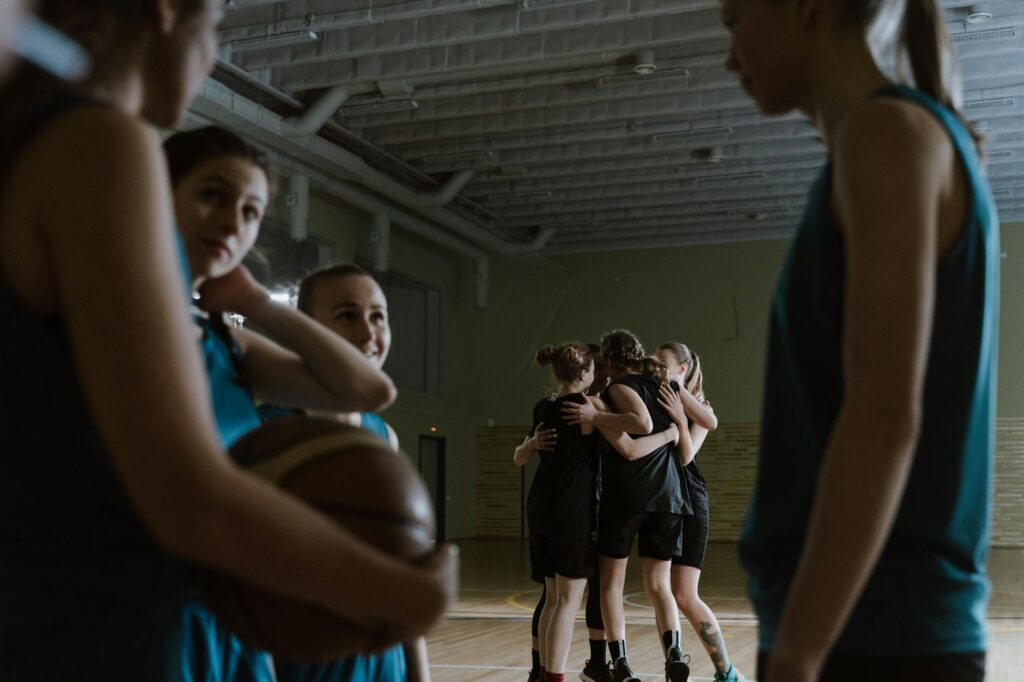 youth basketball game action