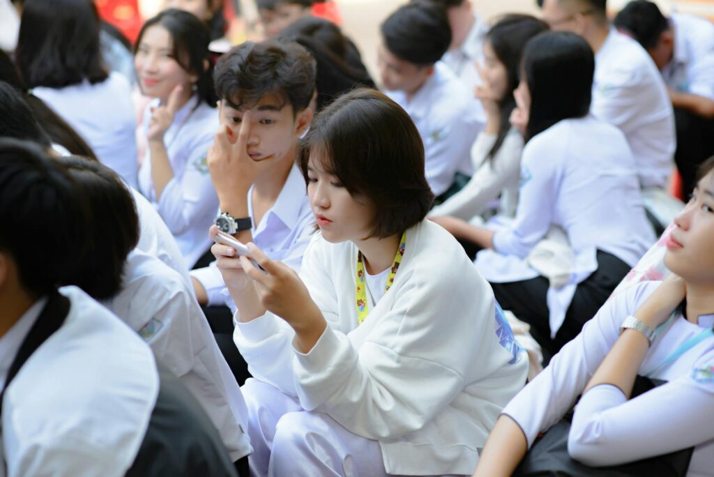 students using tablets classroom