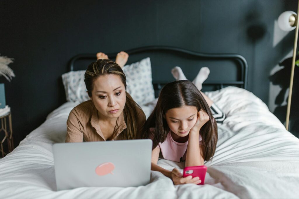 parent using school portal on computer